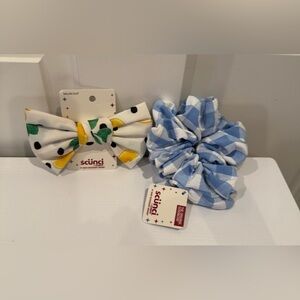 Scunci Kids Lemon Print Bow and Blue Checkered Scrunchie